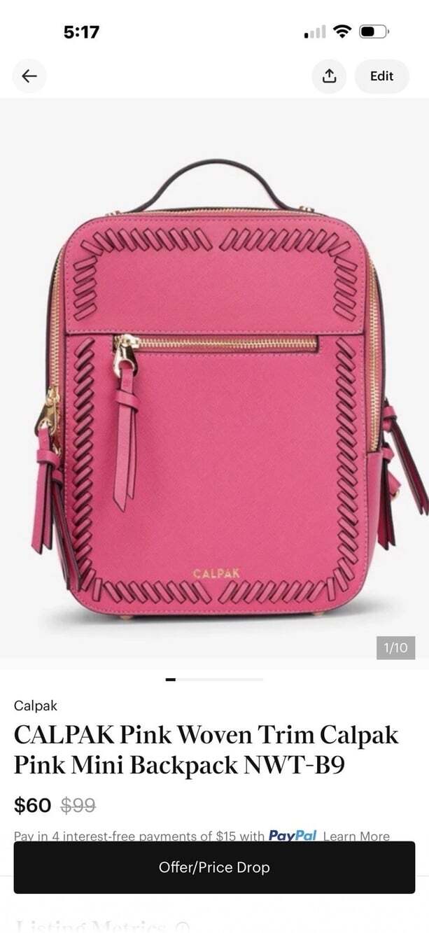 CALPAK Pink Woven Trim CalpakPink Mini Backpack NWT-B9 - Picture 11 of 11